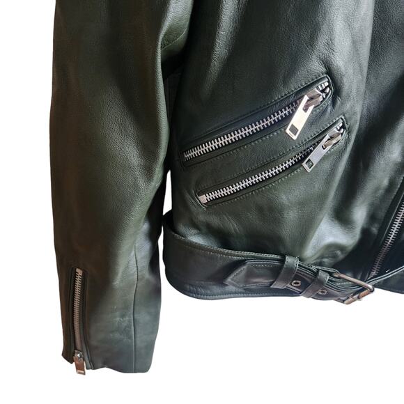 NEW Walter Baker Allison Lamb Leather Moto Jacket Green Zippers Size XS - Picture 5 of 7